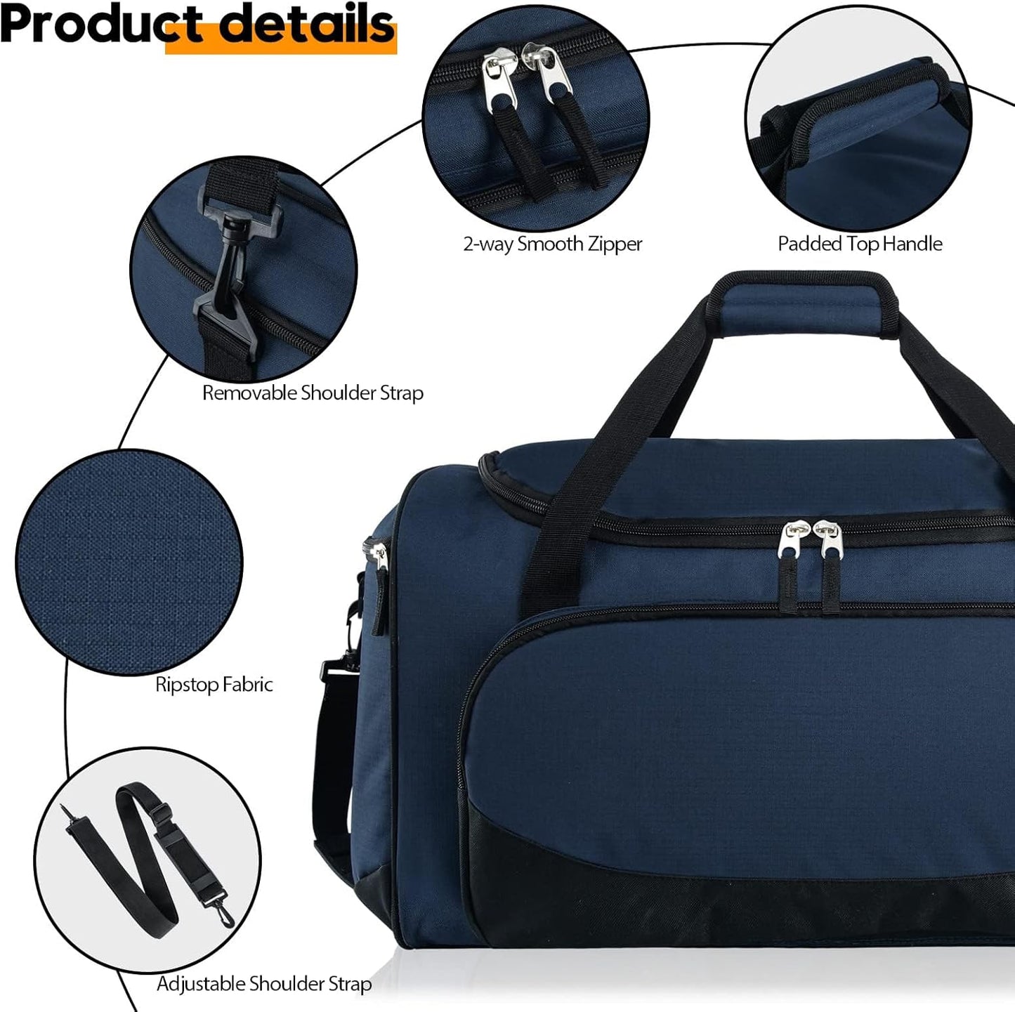Uarition Gym Duffle Bag - 55L Navy Blue Heavy-Duty Duffel for Sports, Workouts & Travel