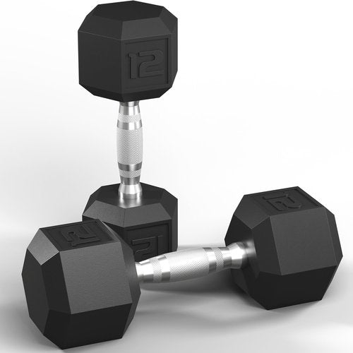 GRETERST Dumbbells Set Rubber Coated Hex Hand Weights Exercise & Fitness for Home Gym Workouts Strength Training Equipment, Black, 12LB