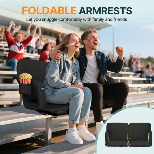 HOPERAN Heated Stadium Seats - Dual-Sided Design with Back Support & 3 Heating Levels | Portable Chair with 5 Pockets