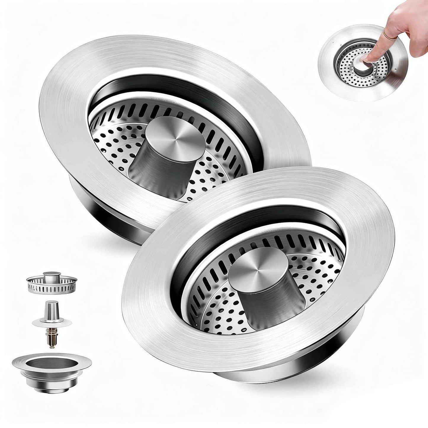 ChicHomey Kitchen Sink Drain Strainer 3-in-1,Pop-Up Stopper & Anti-Clogging Basket - 304 Stainless Steel Sink Strainer Anti-Clogging Sink Drain Strainer for US Standard Kitchen Drain