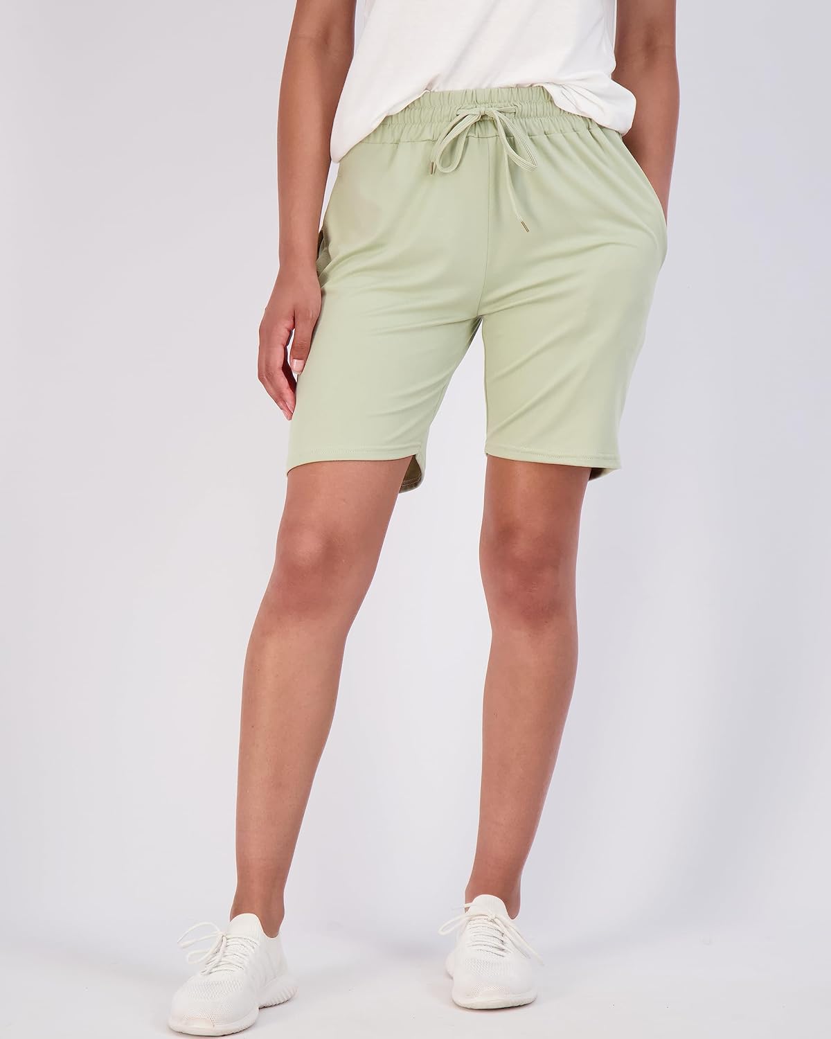 Real Essentials Women's Bermuda Yoga Shorts - Super-Soft, Comfy & Loose Fit with Pockets | 7" Length, Plus Sizes Available
