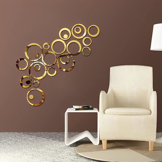 Gold 24 PCS Acrylic Circle Mirror Stickers - 6 Sizes, DIY Wall Decor for Home, Office, Living Room, Bedroom
