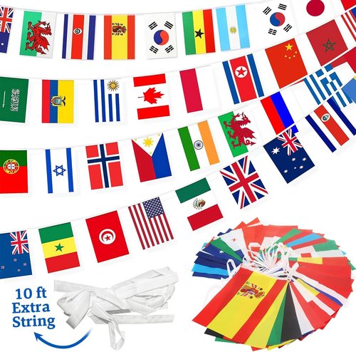 100 Countries String Flag Banner Set - 82Ft Durable Mini Polyester Flags for Party & Event Decor