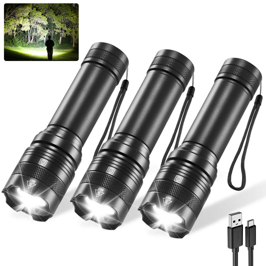 3Pack Rechargeable Flashlights, Tactical Flashlight High Lumens, Super Bright Flashlight, Mini Small Flashlights Powerful, LED Linterna Recargable, Pocket Handheld LED Flash Light for Home Emergency