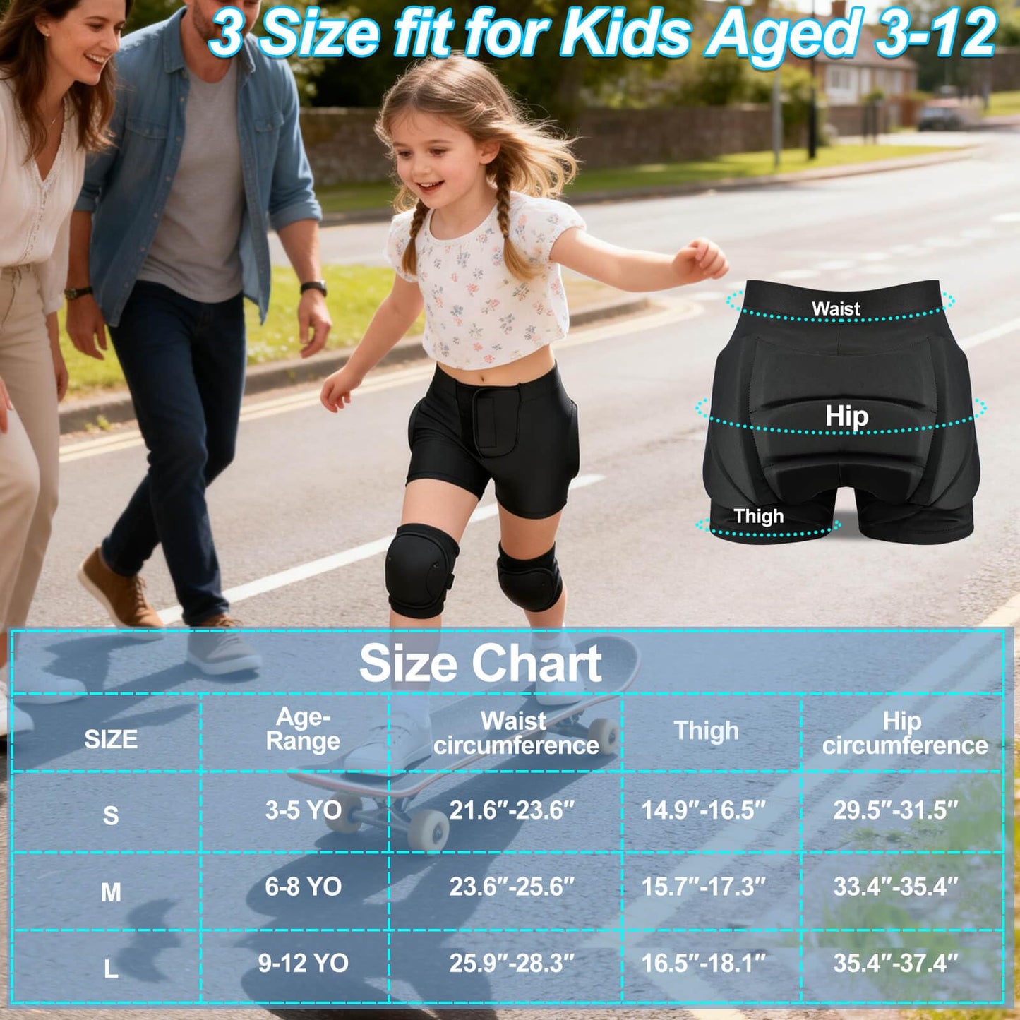 QINERMTYEY Kids Padded Shorts for Cycling Snowing (Black, S)