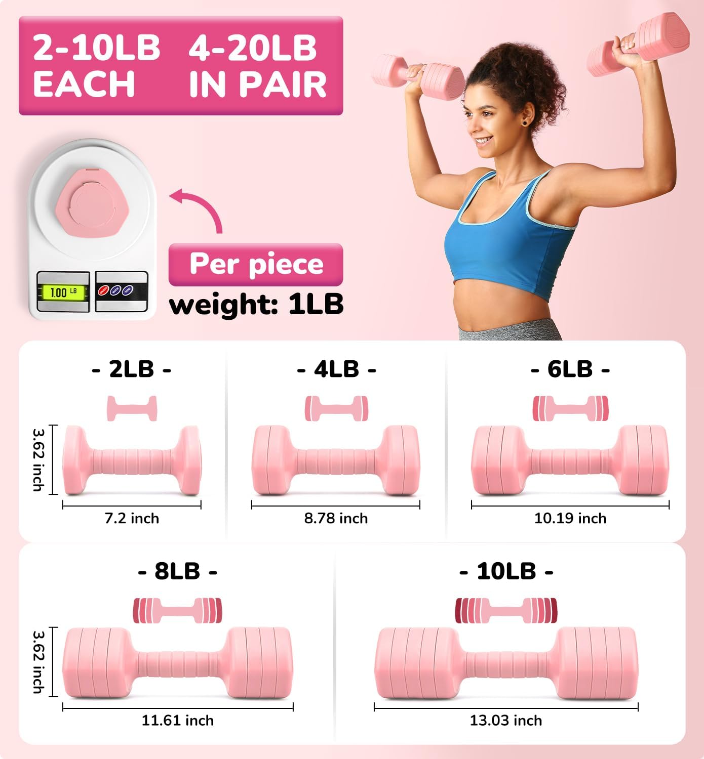 Regine Adjustable Dumbbell Set - 10LBS, 20LBS, 30LBS Hand Weights for Home Gym & Outdoor Workouts