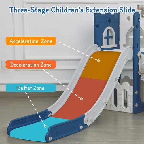 LulliSpace 6-in-1 Toddler Slide - Indoor/Outdoor Climber with Storage, Telescope & Basketball Hoop - Blue