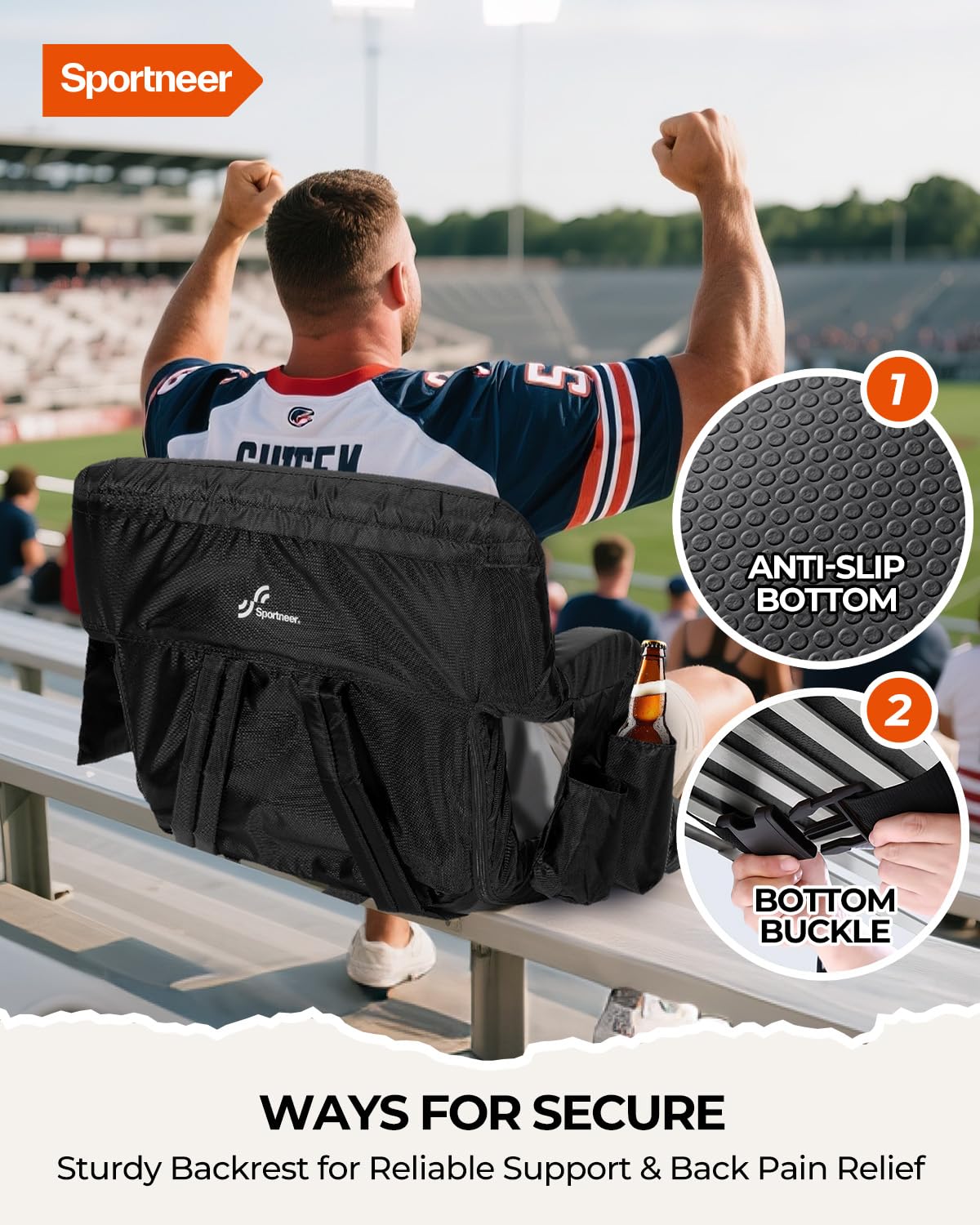 Sportneer Heated Stadium Seats for Bleachers: 3 Heated Modes 6 Reclining Positions Stadium Seats with Back Support for Sport Events Camping Parks Concerts