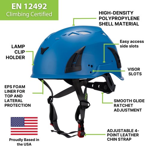 M02 Rocky Helmet for Rock Climbing – Durable, Lightweight Shell, Adjustable Chin Strap, Ventilated Design for Outdoor Adventure. (Blue)