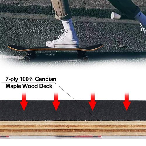 NPET Pro Skateboard Complete 31 Inch 7 Layer Canadian Maple Double Kick Concave Deck Skating Skateboard - Flag
