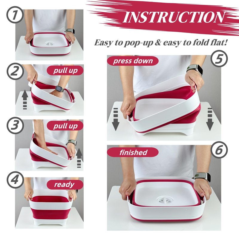 GIMWA 2.6 Gal(10L) Collapsible Camping Sink, Magenta Space-Saving Collapsible Dish Basin with Drain Plug for bottle washing, Collapsible Bucket for RV Essentials and Foot Soaking