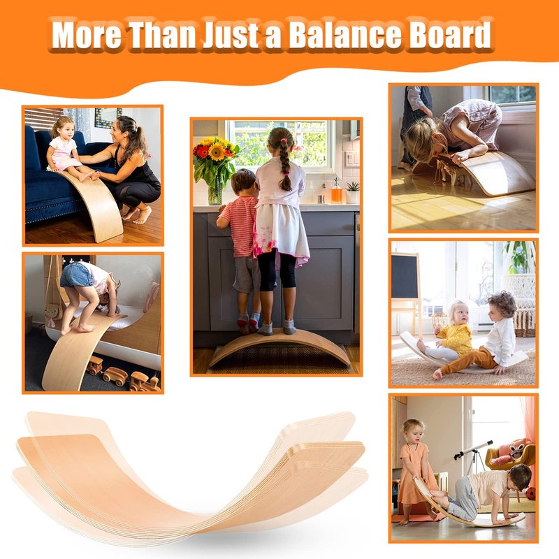 Wobble Balance Board for kids Toddler Open Ended Montessori Learning Toy, 35 Inch Natural Wood Rocker Board for Children's Room Yoga Classroom