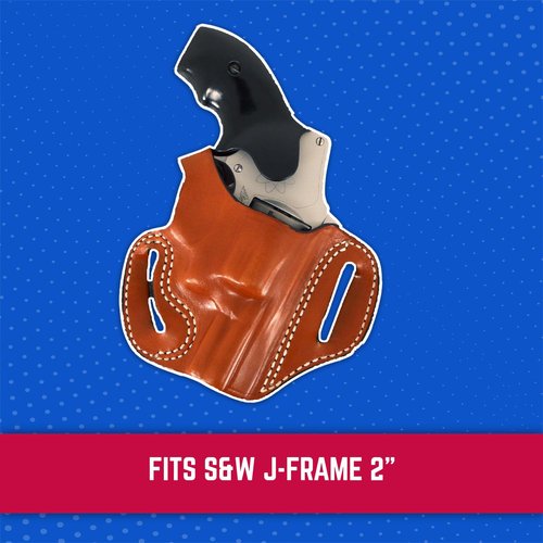 DeSantis Roscoe Cross Draw OWB Leather Belt Slide Holster - Right Hand, Saddle Tan, Compatible with S&W J-Frame 2