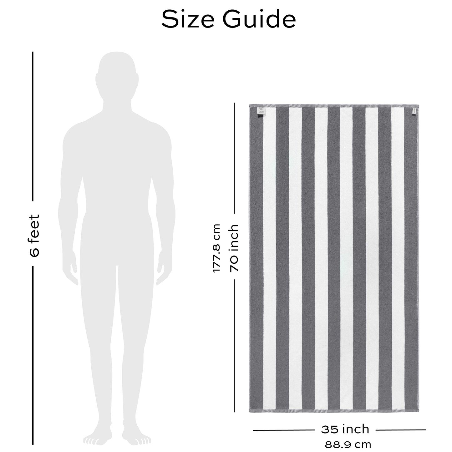 White Classic Beach Towels Oversized Cabana Stripe Cotton Bath Towel Large - Luxury Plush Thick Hotel Swim Pool Towels for Adults Super Absorbent Quick Dry - 35x70 Grey [2 Pack]