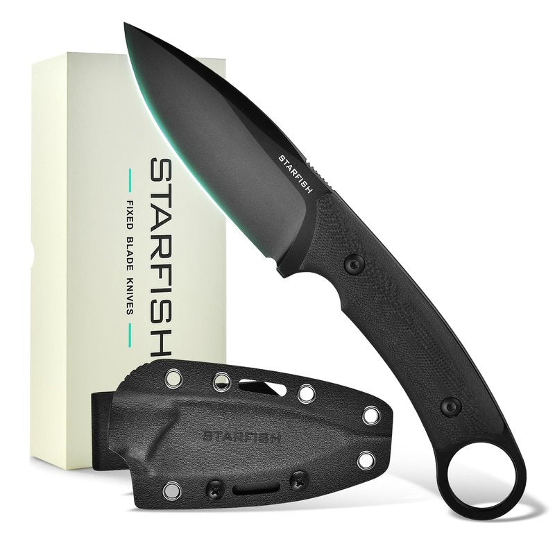 STARFISH 3.5” Full Tang Fixed Blade Knife, DC53 Steel Titanium Coating Blade G10 Handle Bowie Knives with Sheath for Camping, Hiking, Survival