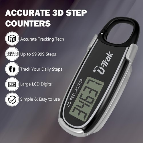 3D Pedometer - Accurate Step Counter with Removable Clip & Carabiner | Ideal for Men, Women & Kids