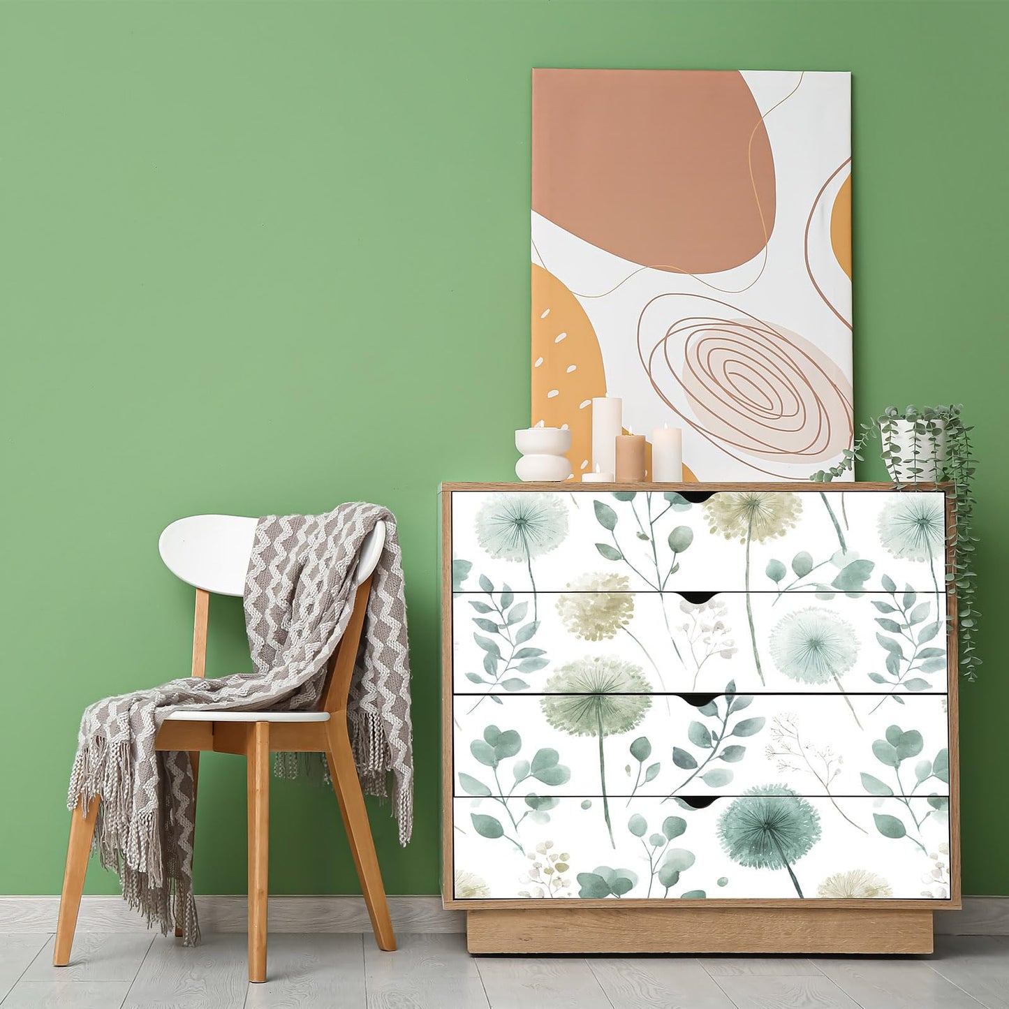 Wookmmy Sage Green Leaf Dandelion Peel and Stick Wallpaper Modern Botanical Eucalyptus Contact Paper Removable Waterproof Self Adhesive Wallpaper for Bedroom Bathroom Cabinets Farmhouse 17.7"x78.7"