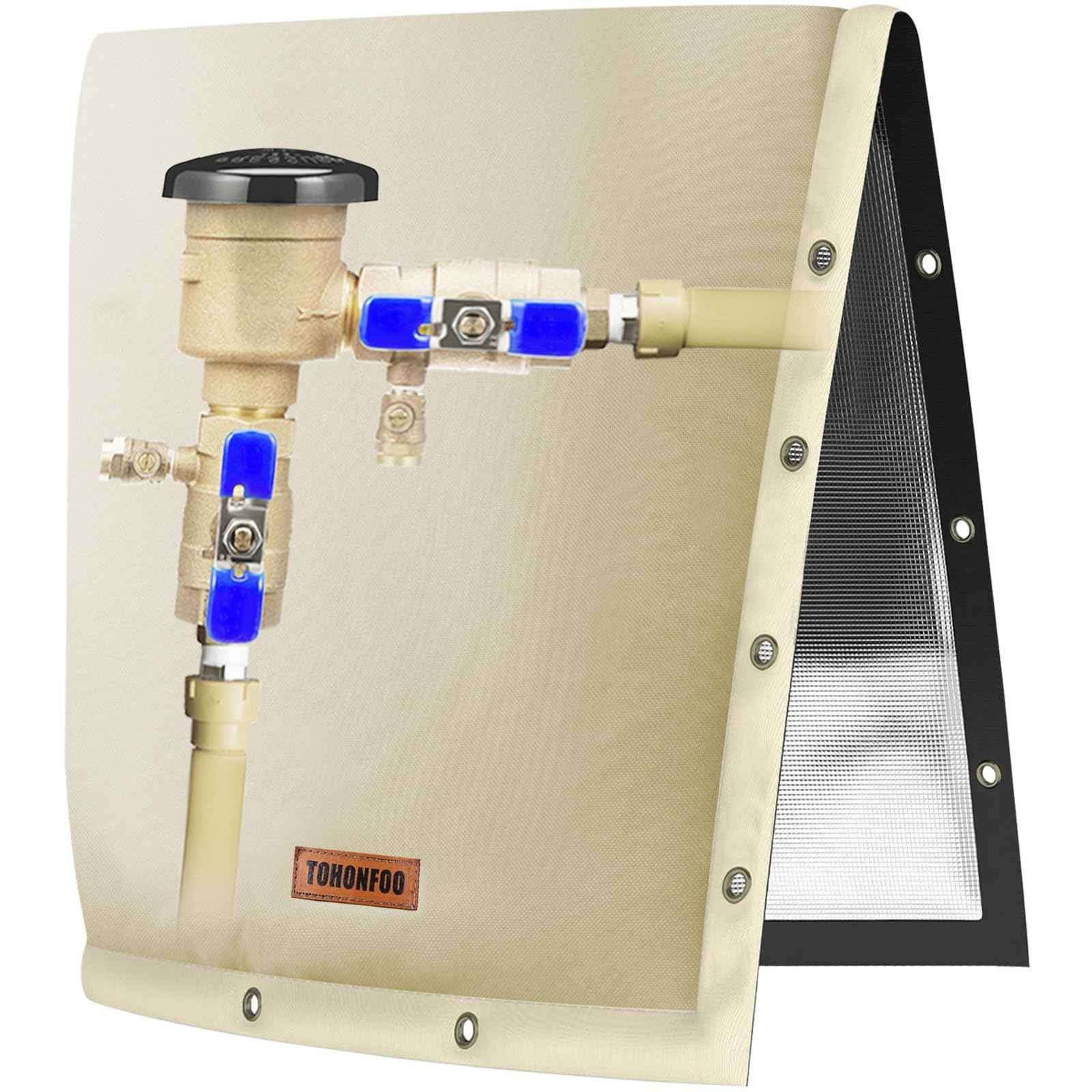 2-Way Opening Backflow Preventer Pipe Insulation Cover (5°F) - Irrigation Sprinkler Valve Cover - Water Well Pump Cover - Sturdy 5 Layers for Winter Freeze Protection (14" W x 18" H, Beige