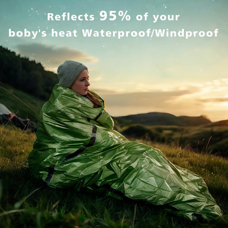 Zmoon Emergency Sleeping Bag Survival Bag, Portable Waterproof Thermal Bivy Sacks,Bivvy Bags,Camping Mylar Sleeping Bag Survival Gear Emergency Blankets Survival Shelter (Green Pack of 4)