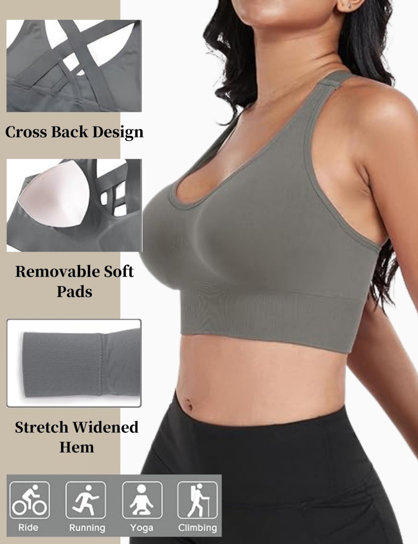 Sports Bra for Women, High Support Criss-Cross Back Padded Strappy Push up Sports Bras with Removable Cups Workout Yoga Top A-White