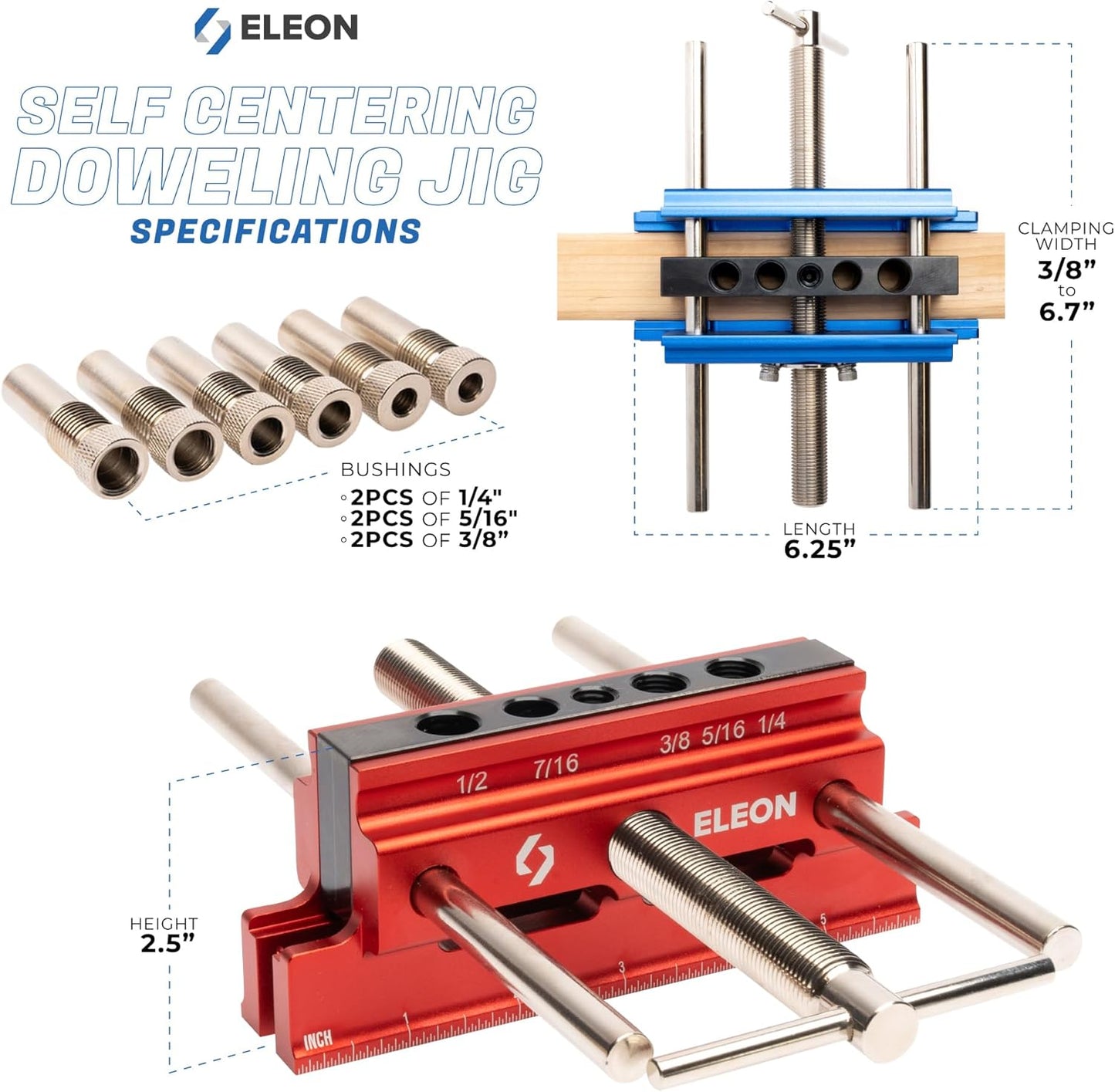 Self-Centering Dowel Jig with Elongated Jaws & Wide Clamp - Durable Aluminum Alloy Woodworking Tool