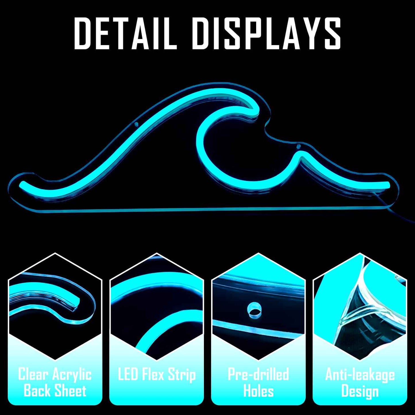 Ajoyferris Wave Neon Sign For Wall Decor Dimmable Led Neon Wave Sign Night Lights Led Wave Sign Ocean Neon Sign for Living Room Bedroom Office Bar Party Christmas Gift(16.5x7inch, Ice Blue)