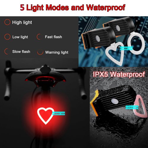 YUERWOVER Rechargeable Bike Tail Light LED Bicycle Rear Light Cycling Night Essential Bright Seat Back Safety Lamp Heart Shape 5 Modes Warning Waterproof Flash MTB Light for Men Women Kids(Heart)