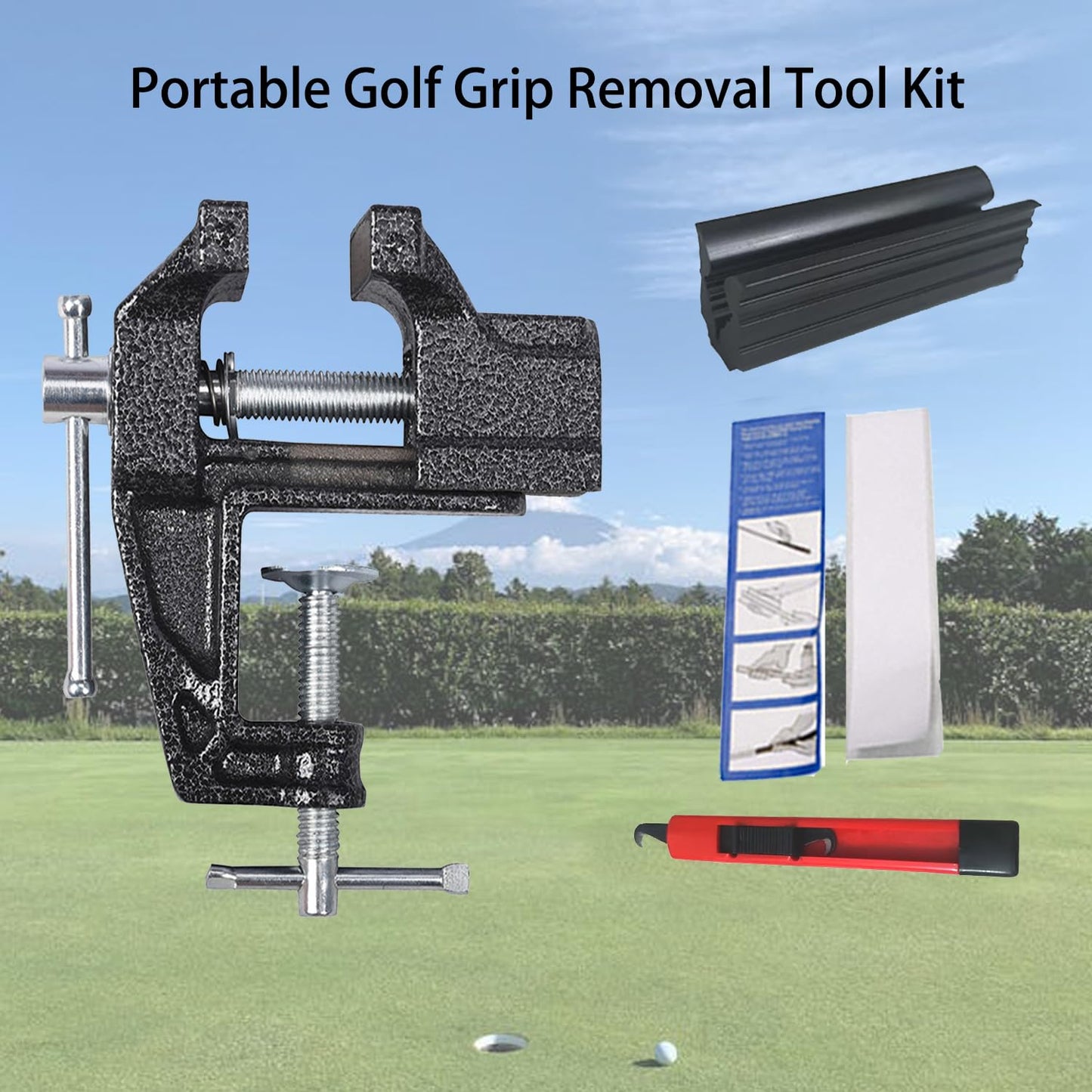 Ultroian Golf Grip Removal Tool Kit, Golf Club Regripping Kit - Includes Portable Golf Club Vise Clamp, 13pcs Grip Tapes, Hook Knife & Rubber Sleeve