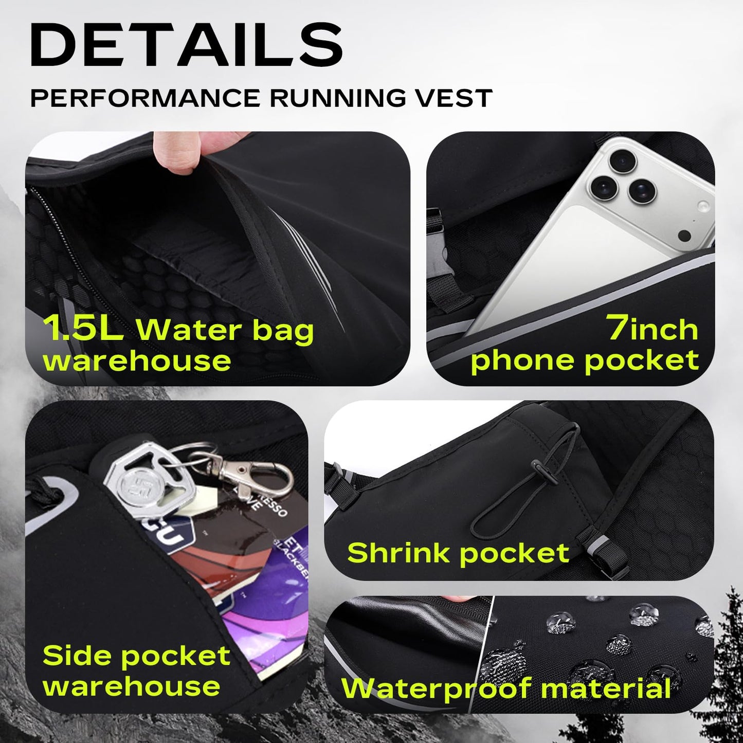Running Vest for Women Men, Hydration Vest with 1.5L Water Bladder, 4.4 oz Ultra-Light Breathable Design, Adjustable No-Bounce Straps, Reflective Pockets for Trail Running, Marathon, Hiking, Cycling