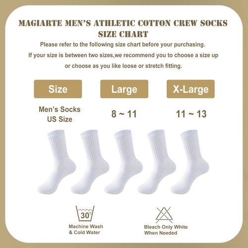 MAGIARTE Mens Athletic Cotton Crew Socks Moisture Wicking Running Cycling Multi Sports Socks for Men 5 PACK (Color #01L White)