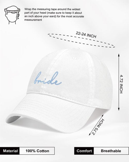 GroomBrideGifts Bride Hat - White Baseball Cap with Blue Embroidery, Bridal Shower Gifts for Bride to Be, Engagement Gift for Her Wedding Day
