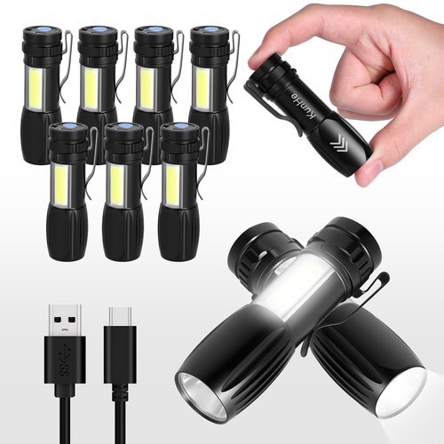 KunHe 5 Pack Small Rechargeable Flashlight Mini LED Flashlight Bright Clip-On Light EDC Flash Light with Side COB Light for Camping Home Emergency