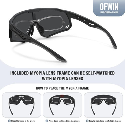 Ofwin Polarized Sports Sunglasses for Men Women Wrap Around Cycling Running Sun Glasses UV400 Protection Matte Black Frame/Silver Mirror Lens