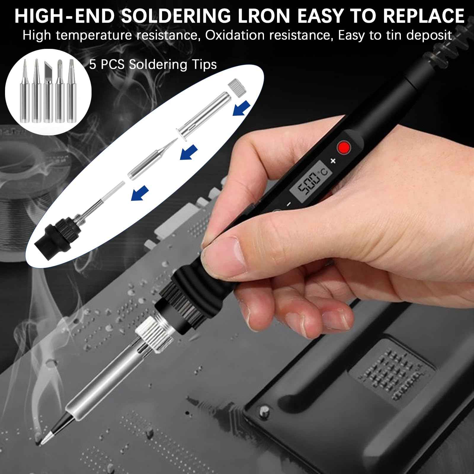 Soldering Iron Heat Set Insert Tool, 80W 110V LCD Digital Soldering Welding Iron Kit with Iron Tips and Heat Set Insert Tips, 16-in-1 Adjustable Temperature 180-500℃ Solder Kit, Blue