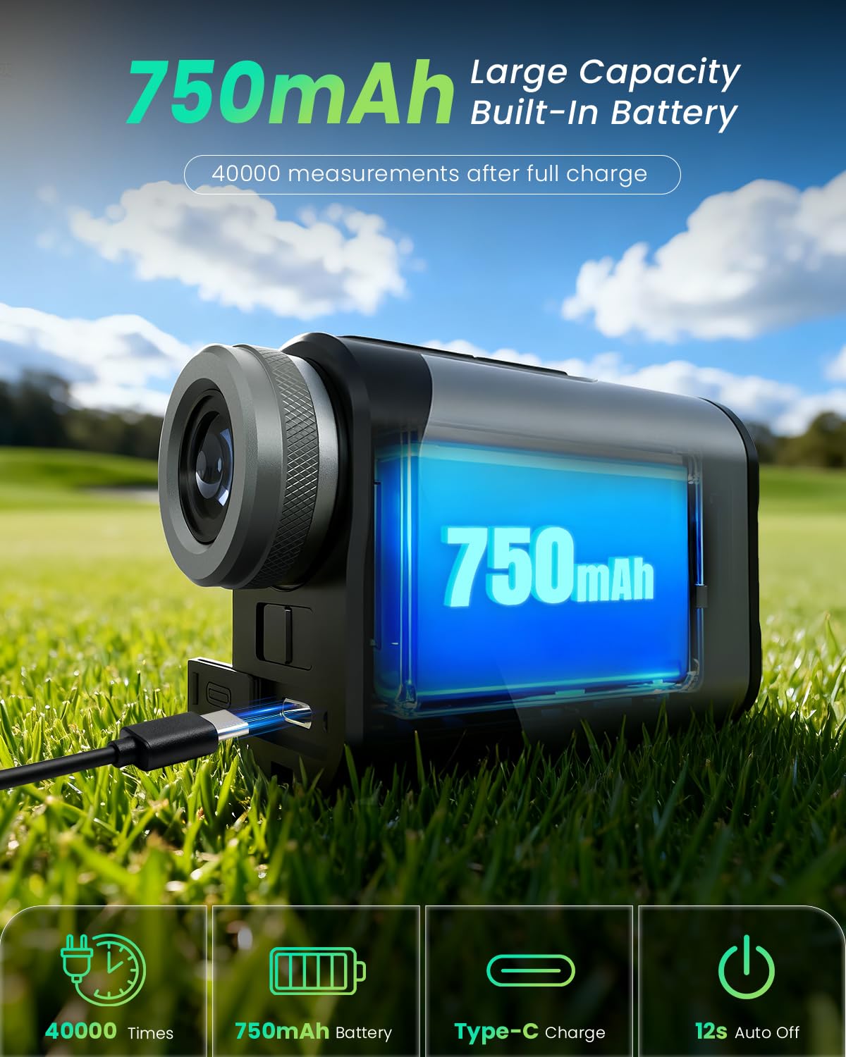 ZELTRI 1200 Yards Golf Rangefinder (875Y for Flag), with Slope Switch, 7X Magnification Laser Range Finder, Rechargeable, Flag Lock Vibration, Fast 0.1s Measurement,Golf Accessories for Men and Women