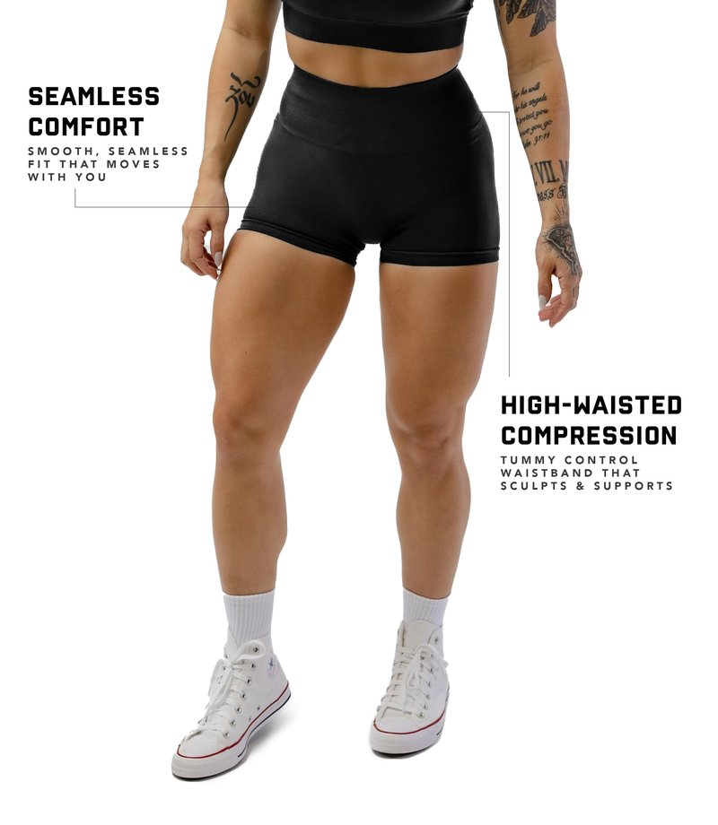 Gymreapers Athletic Seamless Shorts for Women - Squat Proof High Waisted Glute Scrunch, Quick Drying Biker, Yoga Running Gym (Medium, Black)