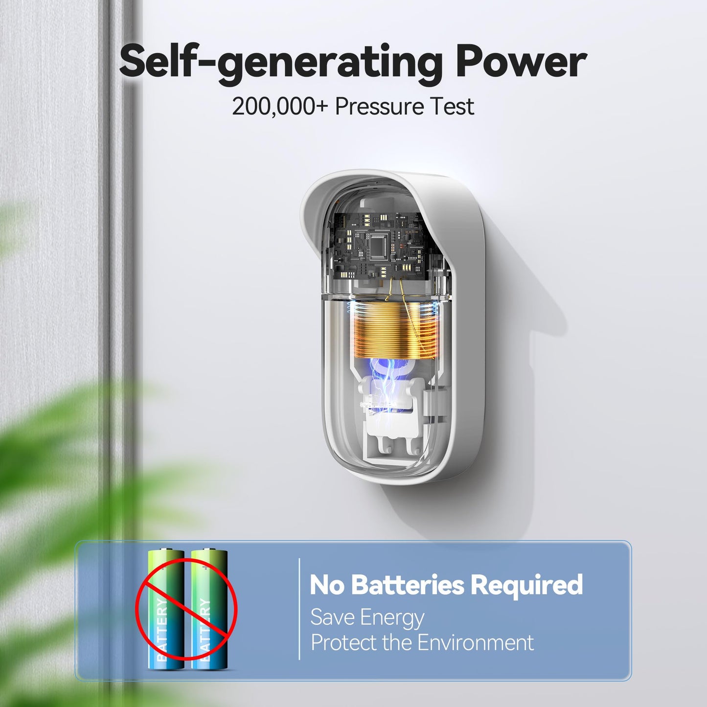 TECKNET Self-Powered Wireless Doorbell Kit - Plug-Through Door Bell with RGB Light, 60 Chimes & 5 Volume Levels, IP66 Waterproof Classroom Doorbell, 1000ft Range Doorbells for Home/Office