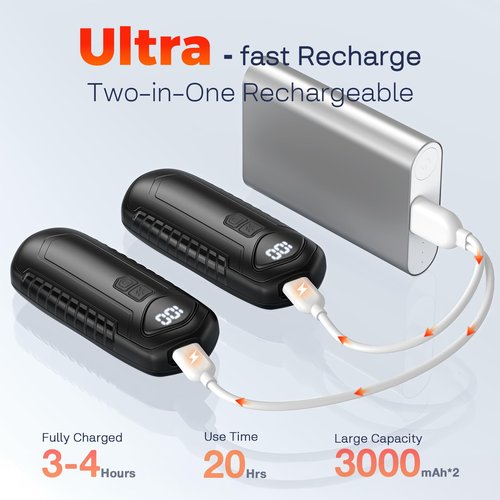Hand Warmers Rechargeable 2 Pack, Electric Hand Warmer, 2-Second to 131°F with 5 Heat Levels, USB-C Portable Pocket Heater Handwarmers, UL Certified for Camping, Hunting, Gifts for Women Men (Black)