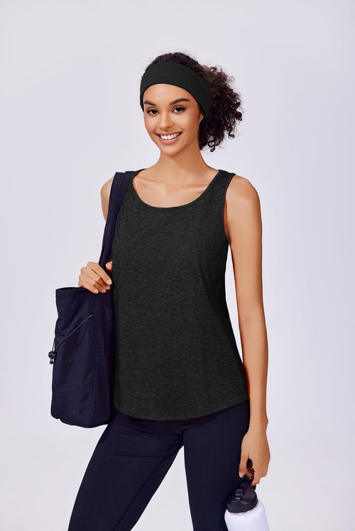 PINSPARK Athletic Tank Top for Women Racerback Workout Shirts Loose Fit Running Top Sleeveless Yoga Tank Pack, Black/Purple M