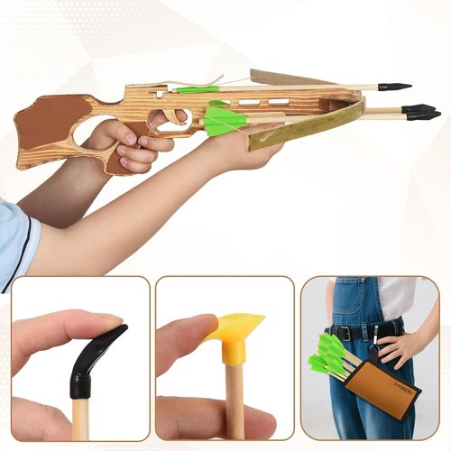 Crossbow Toy Set - Handmade Wooden Arrows & Quiver | Archery Prop for Kids' Costume Play, Green