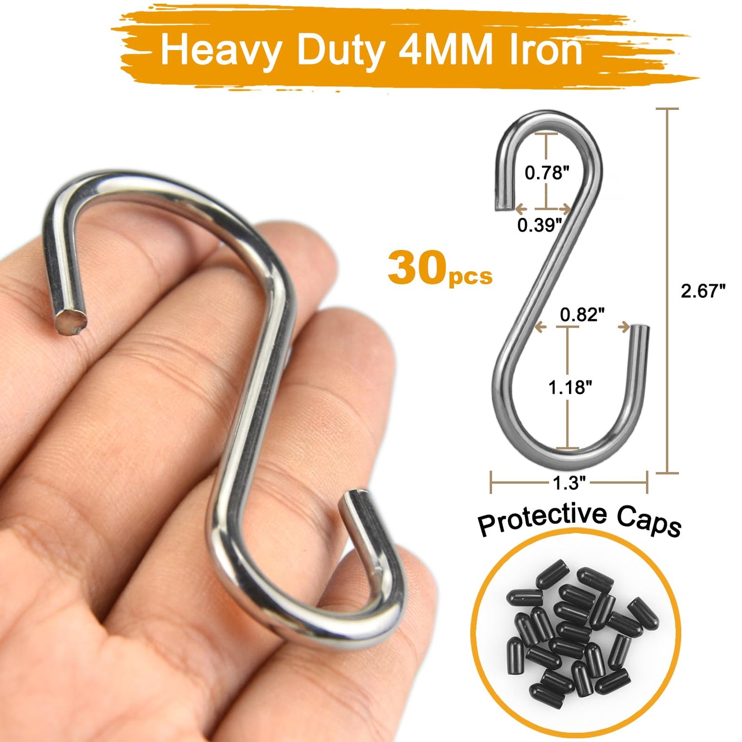 LIGHT DUST Heavy Duty Steel S Hooks - 30pcs Small Hanging Stainless Steel Metal Hooks 2-Sized Ends Hangers Standing Wire Shelf Hangers Closet Rod Shelving Utility Garage Storage Organization (Silver)