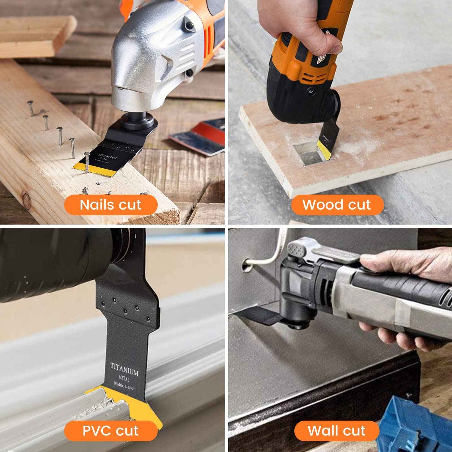 JTWEB Titanium Oscillating Tool Blade, 10PCS Oscillating Saw Blades Metal Cutting Multi Tool Blades Kits Wood and Metal Nails Plastic, Multitool Blades for Milwaukee Bosch Dremel Rockwell