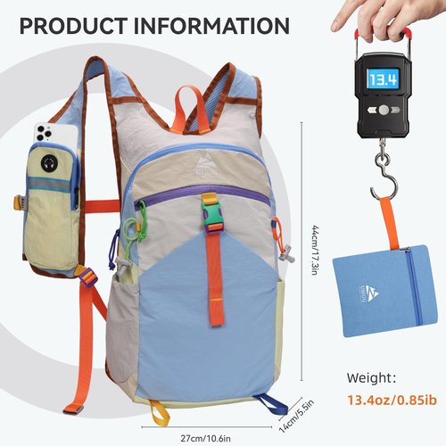UtiaMiaoGonGo Small Hiking Backpack Travel Daypack 15L Colorful Lightweight Packable Foldable Casual Backpack for Women Men