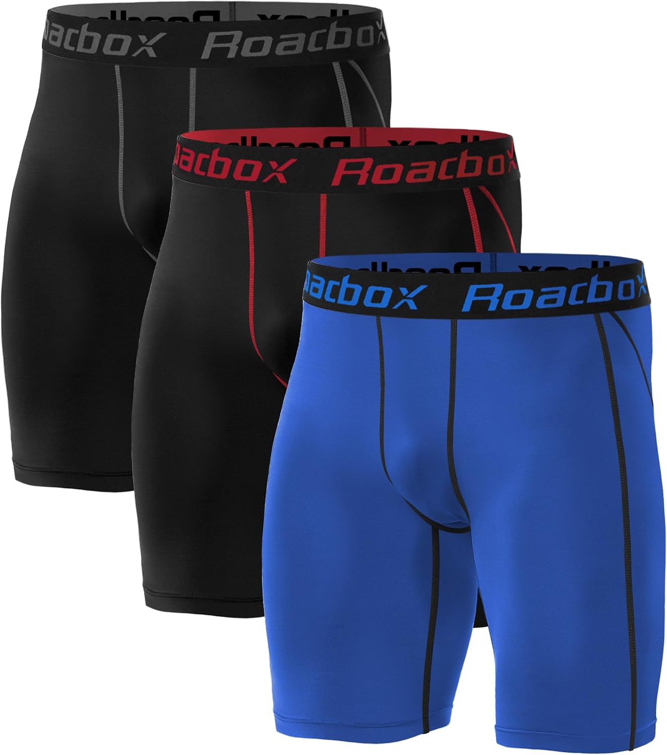Roadbox Compression Shorts for Men - 3 Pack Athletic Workout Underwear | Spandex Base Layer Boxer Briefs