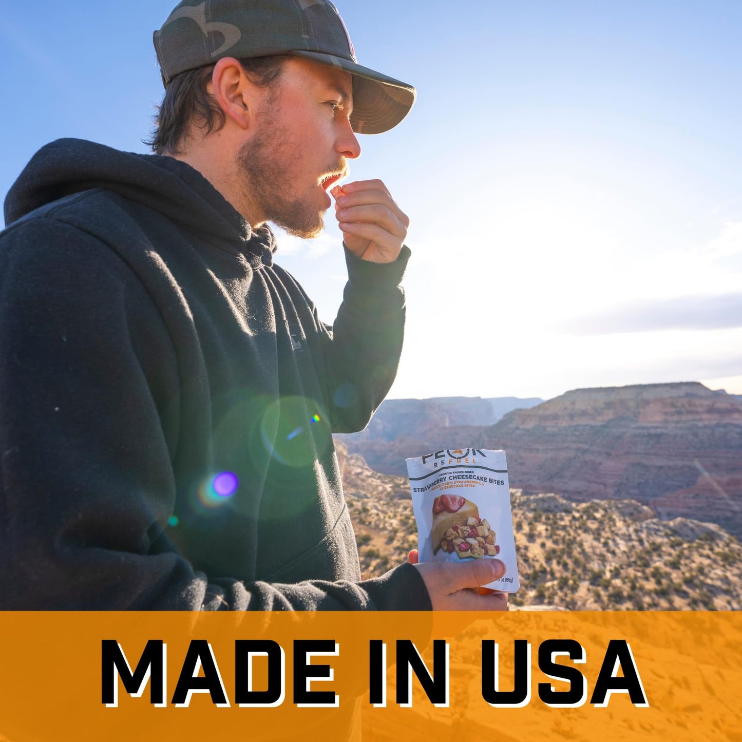 Peak Refuel Strawberry Cheesecake Bites 4-Pack | Freeze Dried Backpacking and Camping Food | Tasty Trail Treat | High Protein Snack Packs