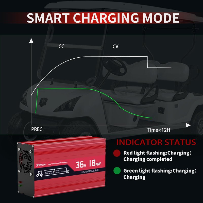 TSONDEKU 18 AMP 36 Volt Golf Cart Battery Charger - 36V Golf Cart Accessories for EZGO TXT with D Style Plug, 4-6 Hrs Fast Charge, 16FT Cord, Aluminum Alloy Sturdy Shell, Replacement for EZGO Charger