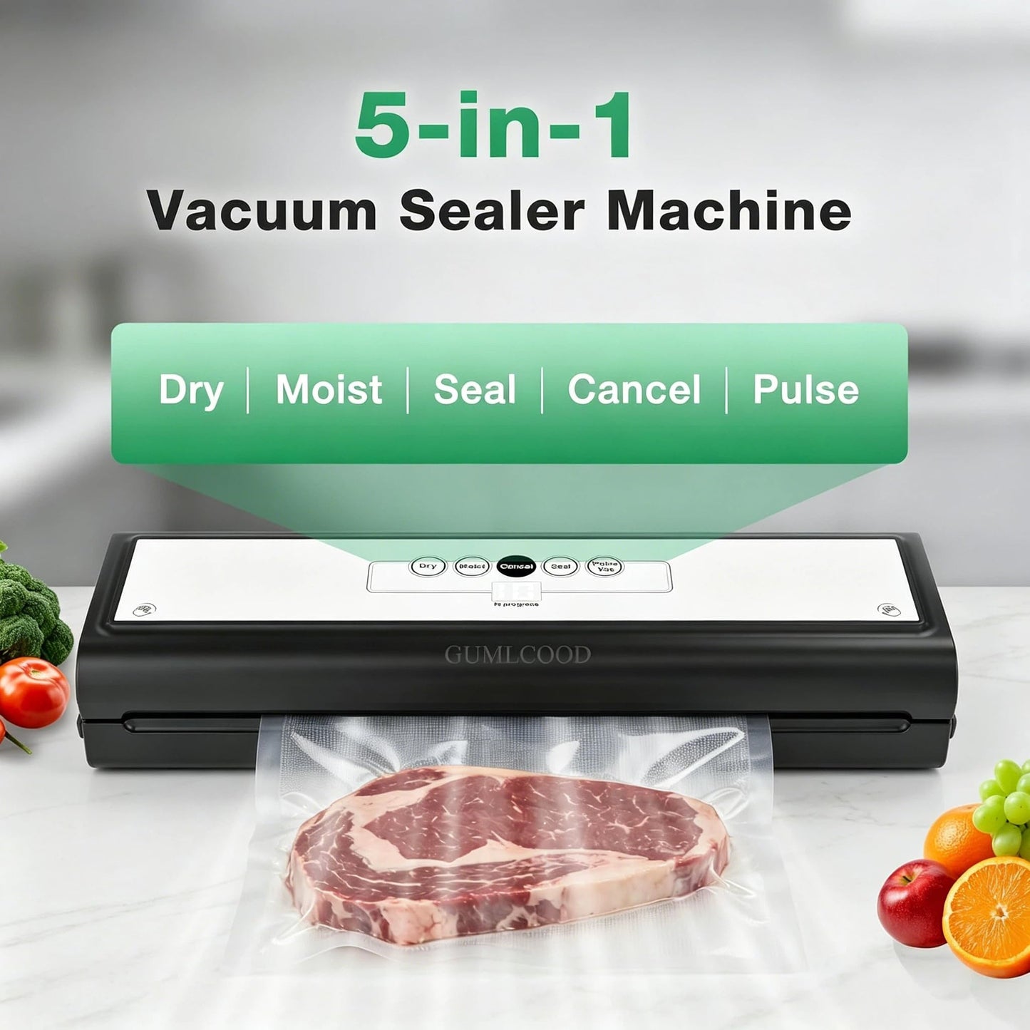 GUMLCOOD Automatic Vacuum Sealer Machine for Food with 10 Storage Bags