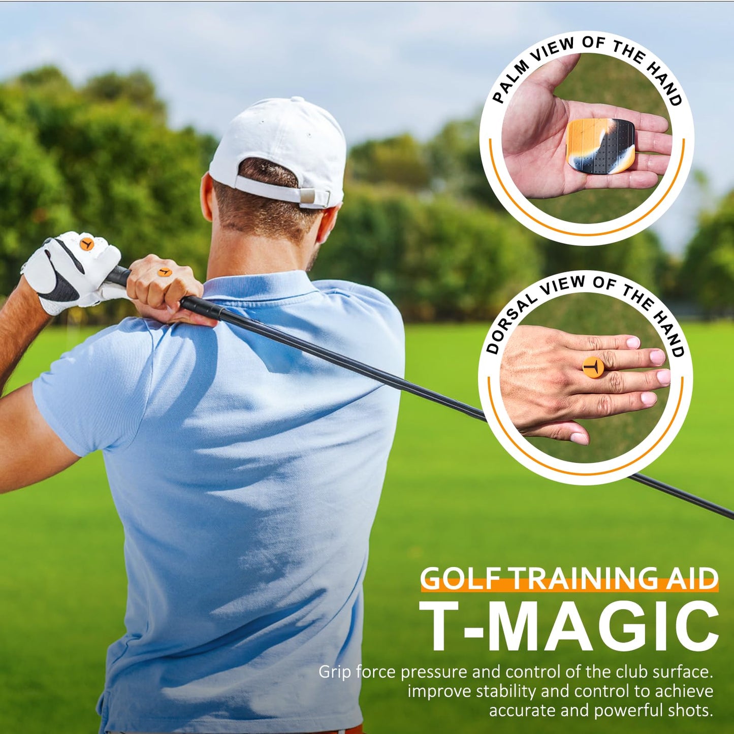 Golf T-Shape Grip Training Aids with Storage Bag Golf Swing Trainer Posture Correct Tool Golf Club Griping Training Pad for Outdoor Indoor Golfer Sports Soft Griping Club Trainer