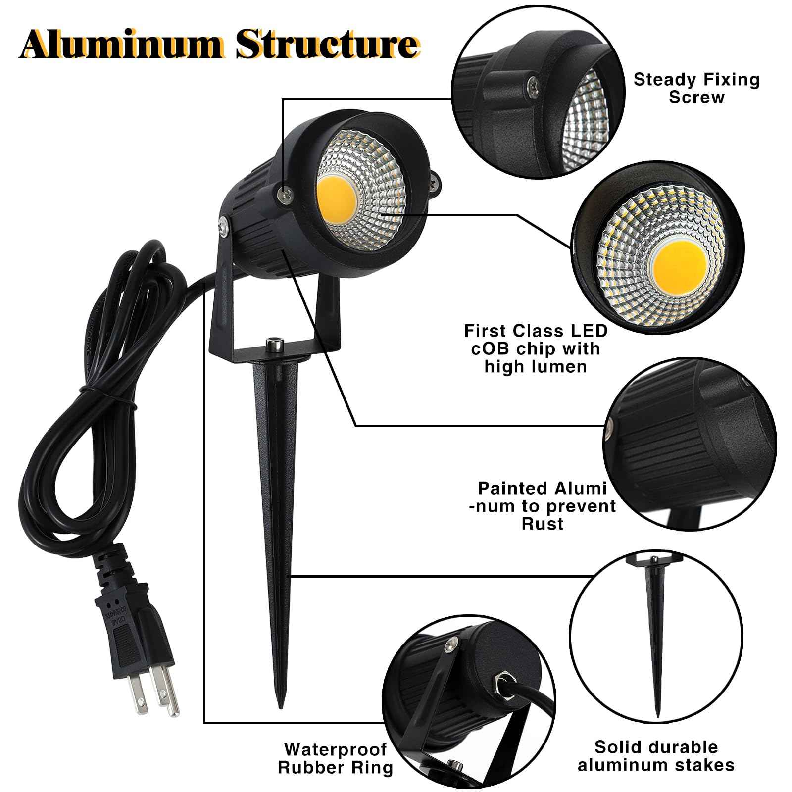 Lorrtta Landscape Lighting, 5W Spotlight Outdoor, 3000K Warm White LED Outdoor Spot Lights for Yard, IP65 Waterproof Outdoor Lighting, Garden Lights for Outside with Aluminum Case, 2 Pack