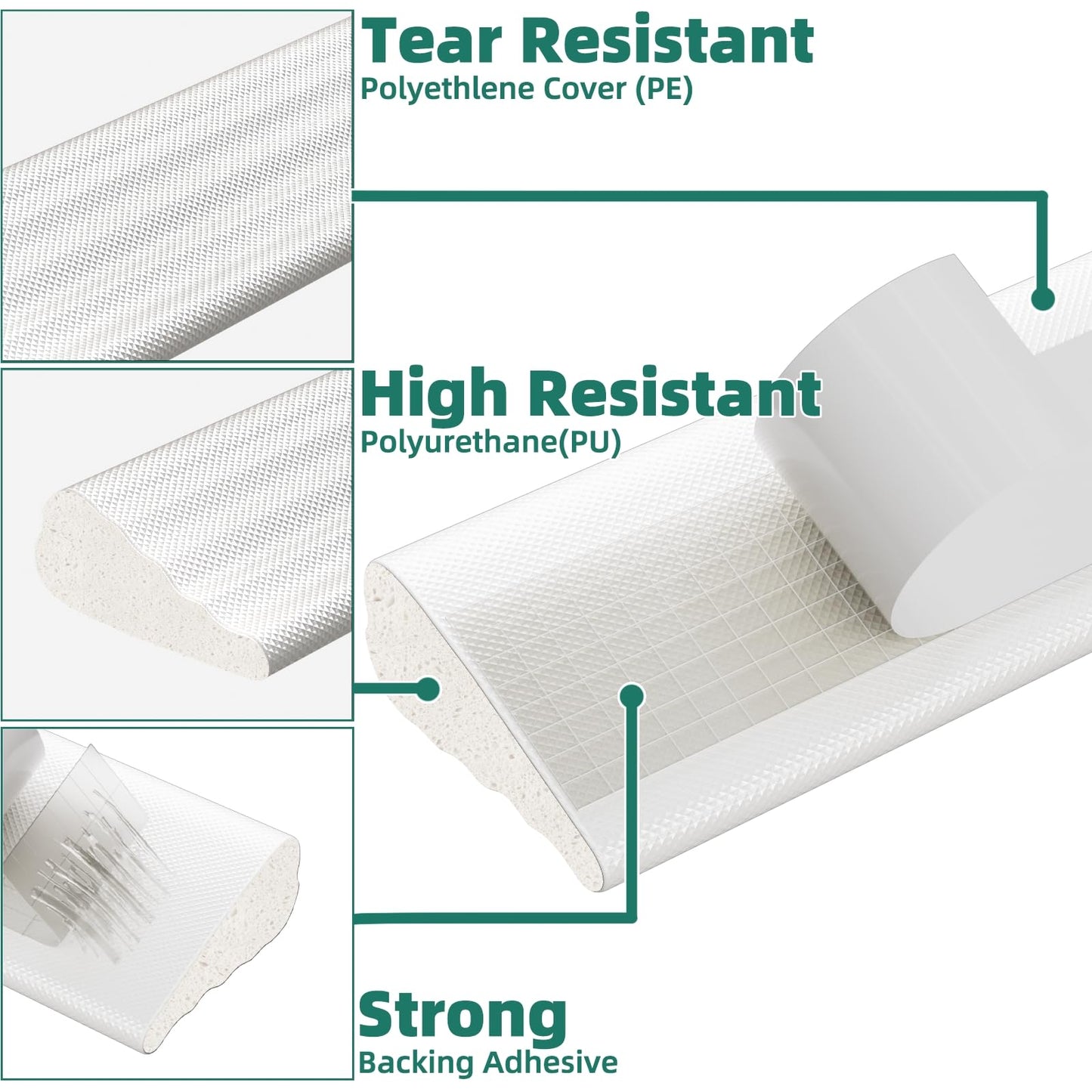 Weather Stripping Door Seal, 118 inch Wedge Window Seal Strip, Soundproofing,Strong Adhesive,Lightproof,Noise-Reduction,Weatherproof Foam Tape Insulation for Sliding Door, Door Frame- White